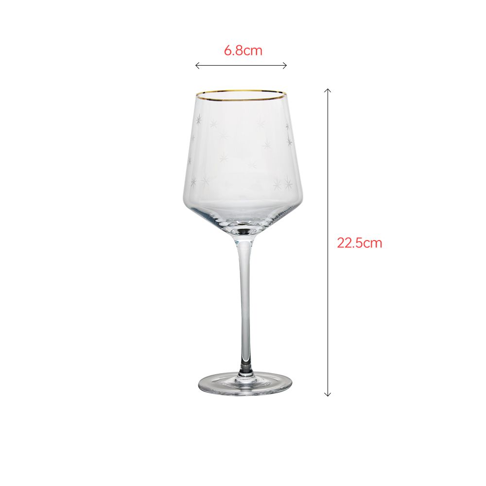 Luxury red wine glass with elegant gold rim painting and laser flower