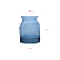 Blue colored glass round vase bottle