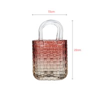 Dark pink hand-made glass bag vase decoration gift
