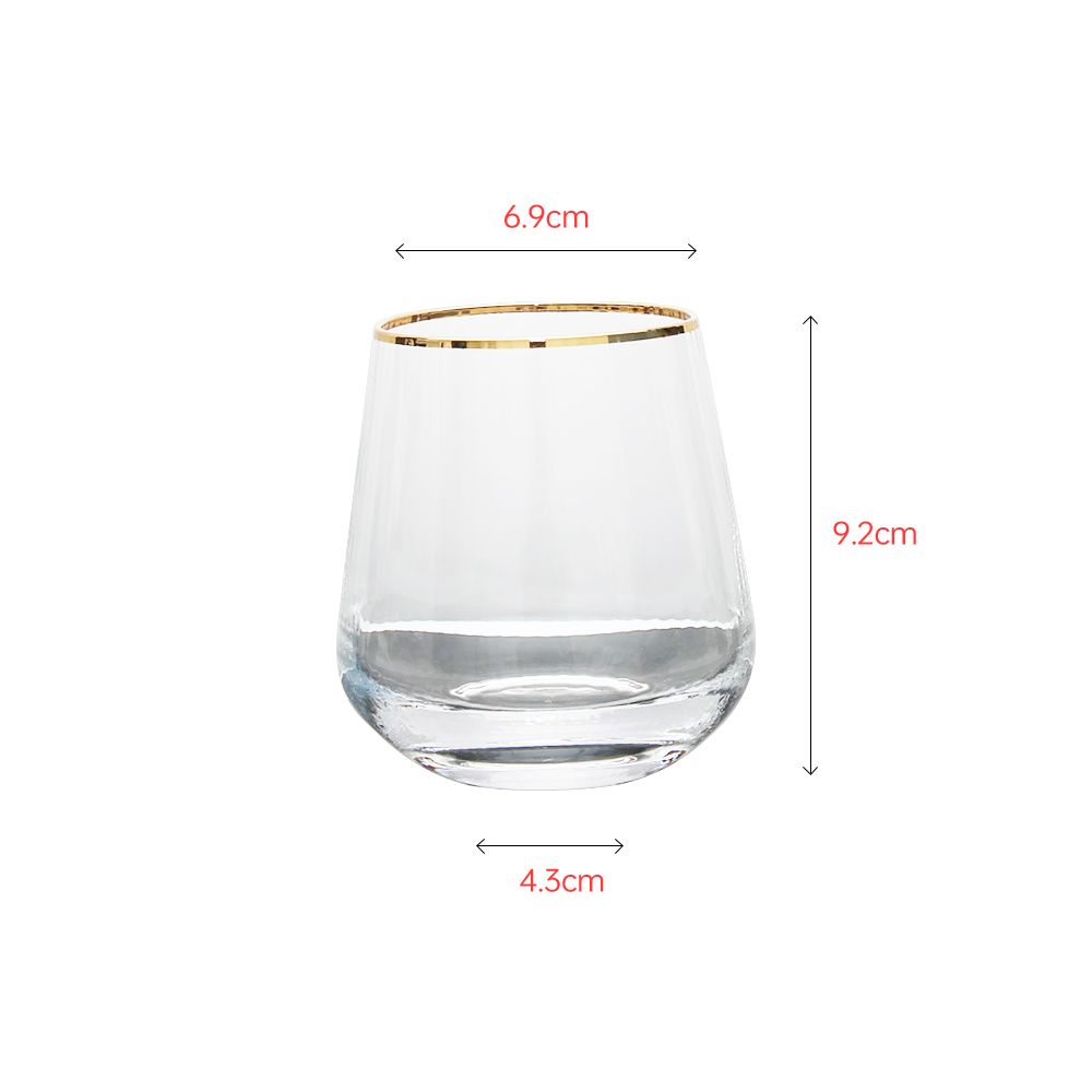Mouth-blown clear crystal tumbler with gold rim painting
